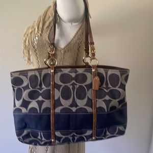 Coach Signature Dark Denim Tote 3.5 x 10H x 15W
